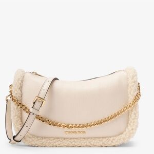 Michael Kors Carmela MD Leather Shearling Pouchette Crossbody Bag(Natural Multi)